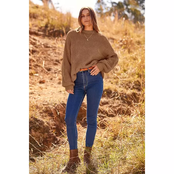 imagePRETTYGARDEN Womens Fall Oversized Pullover Sweaters Casual Crewneck Long Sleeve Chunky Cable Knit Blouse TopKhaki