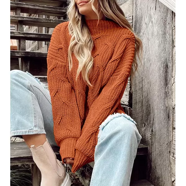 imagePRETTYGARDEN Womens Fall Oversized Pullover Sweaters Casual Crewneck Long Sleeve Chunky Cable Knit Blouse TopRust Red