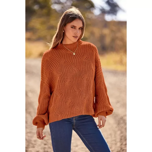 imagePRETTYGARDEN Womens Fall Oversized Pullover Sweaters Casual Crewneck Long Sleeve Chunky Cable Knit Blouse TopRust Red