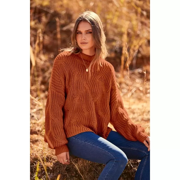 imagePRETTYGARDEN Womens Fall Oversized Pullover Sweaters Casual Crewneck Long Sleeve Chunky Cable Knit Blouse TopRust Red