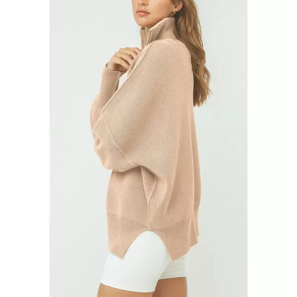 imagePRETTYGARDEN Womens Fall Pullover Oversized Sweaters Casual Long Sleeve Zip Up Lapel V Neck Knitted Winter TopsApricot