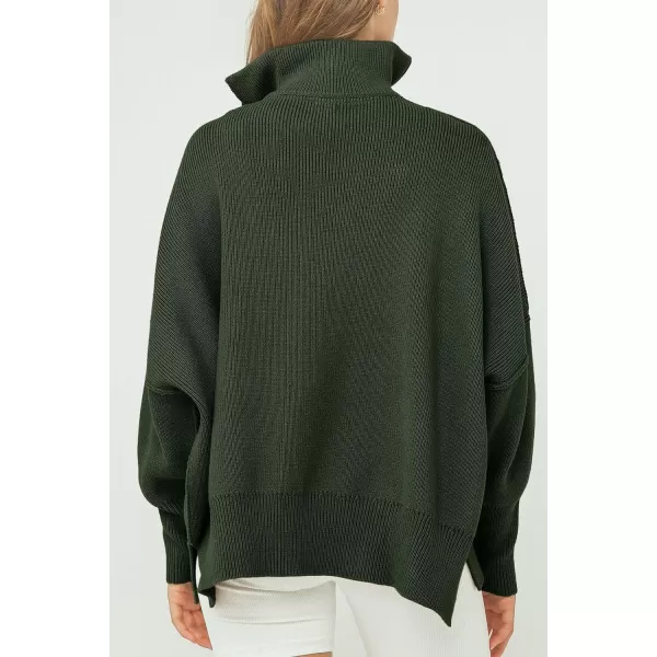 imagePRETTYGARDEN Womens Fall Pullover Oversized Sweaters Casual Long Sleeve Zip Up Lapel V Neck Knitted Winter TopsArmy Green