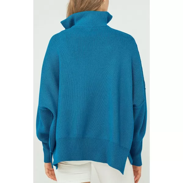 imagePRETTYGARDEN Womens Fall Pullover Oversized Sweaters Casual Long Sleeve Zip Up Lapel V Neck Knitted Winter TopsBlue
