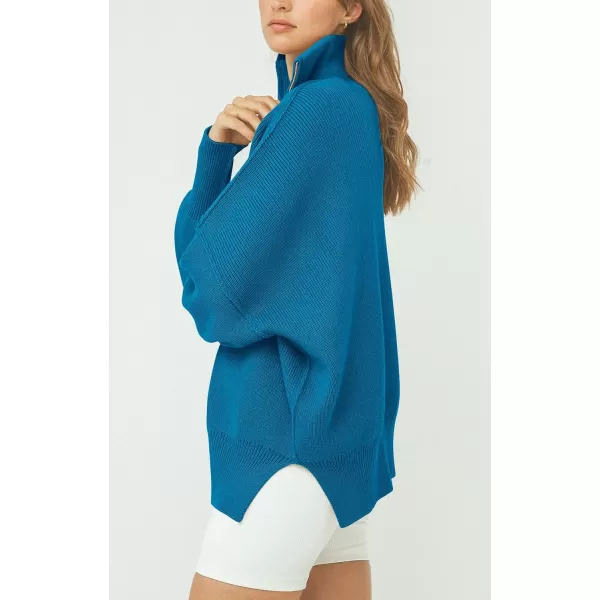 imagePRETTYGARDEN Womens Fall Pullover Oversized Sweaters Casual Long Sleeve Zip Up Lapel V Neck Knitted Winter TopsBlue
