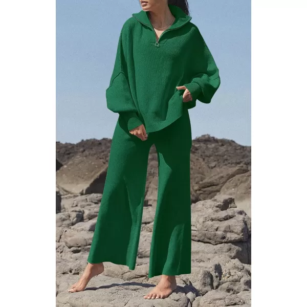 imagePRETTYGARDEN Womens Fall Pullover Oversized Sweaters Casual Long Sleeve Zip Up Lapel V Neck Knitted Winter TopsGreen
