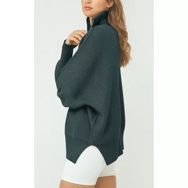 imagePRETTYGARDEN Womens Fall Pullover Oversized Sweaters Casual Long Sleeve Zip Up Lapel V Neck Knitted Winter TopsGrey Green