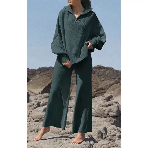 imagePRETTYGARDEN Womens Fall Pullover Oversized Sweaters Casual Long Sleeve Zip Up Lapel V Neck Knitted Winter TopsGrey Green