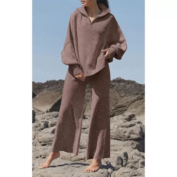 imagePRETTYGARDEN Womens Fall Pullover Oversized Sweaters Casual Long Sleeve Zip Up Lapel V Neck Knitted Winter TopsNutmeg