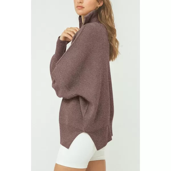 imagePRETTYGARDEN Womens Fall Pullover Oversized Sweaters Casual Long Sleeve Zip Up Lapel V Neck Knitted Winter TopsNutmeg