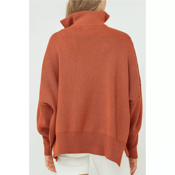 imagePRETTYGARDEN Womens Fall Pullover Oversized Sweaters Casual Long Sleeve Zip Up Lapel V Neck Knitted Winter TopsRust Red