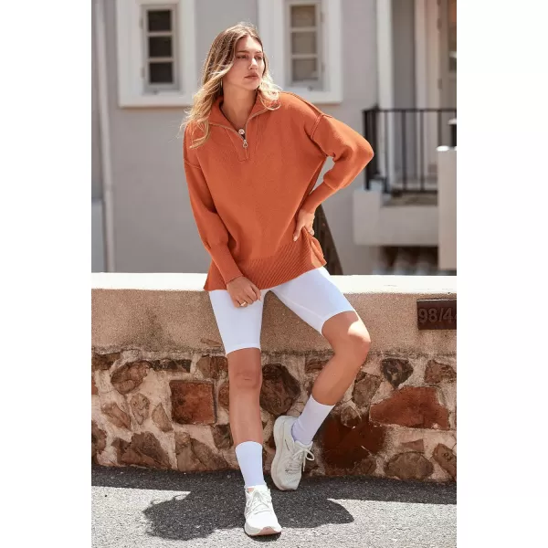 imagePRETTYGARDEN Womens Fall Pullover Oversized Sweaters Casual Long Sleeve Zip Up Lapel V Neck Knitted Winter TopsRust Red
