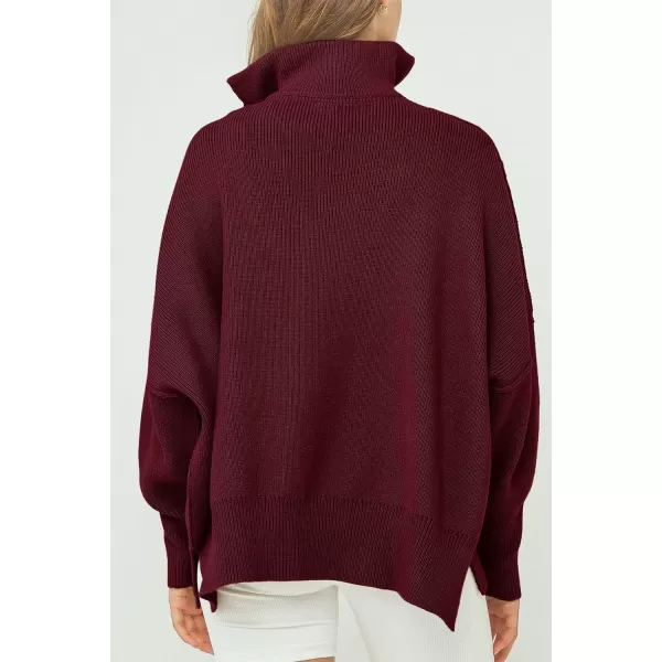 imagePRETTYGARDEN Womens Fall Pullover Oversized Sweaters Casual Long Sleeve Zip Up Lapel V Neck Knitted Winter TopsWine Red