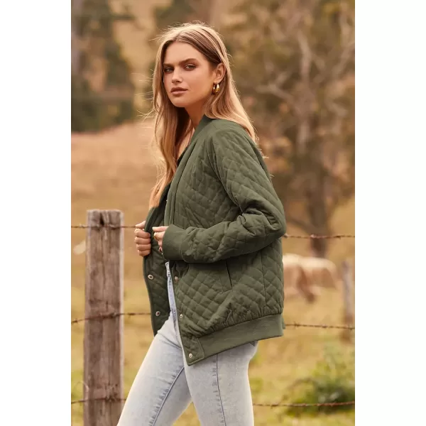 imagePRETTYGARDEN Womens Fall Quilted Bomber Jacket Long Sleeve Button Down Outerwear Trendy Casual Winter Coats With PocketsArmy Green