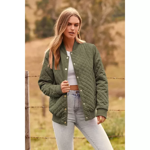 imagePRETTYGARDEN Womens Fall Quilted Bomber Jacket Long Sleeve Button Down Outerwear Trendy Casual Winter Coats With PocketsArmy Green