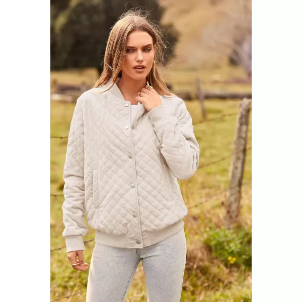 imagePRETTYGARDEN Womens Fall Quilted Bomber Jacket Long Sleeve Button Down Outerwear Trendy Casual Winter Coats With PocketsBeige
