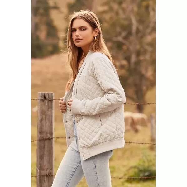 imagePRETTYGARDEN Womens Fall Quilted Bomber Jacket Long Sleeve Button Down Outerwear Trendy Casual Winter Coats With PocketsBeige