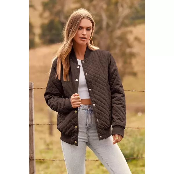imagePRETTYGARDEN Womens Fall Quilted Bomber Jacket Long Sleeve Button Down Outerwear Trendy Casual Winter Coats With PocketsCoffee