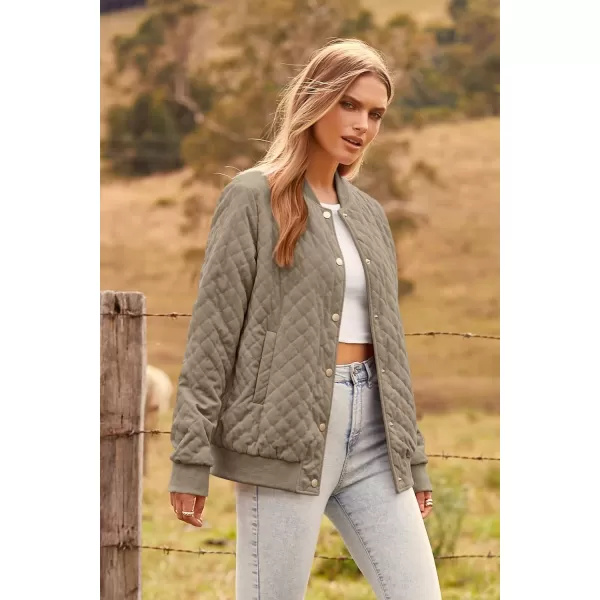 imagePRETTYGARDEN Womens Fall Quilted Bomber Jacket Long Sleeve Button Down Outerwear Trendy Casual Winter Coats With PocketsKhaki
