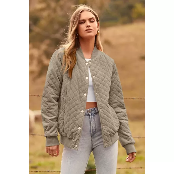 imagePRETTYGARDEN Womens Fall Quilted Bomber Jacket Long Sleeve Button Down Outerwear Trendy Casual Winter Coats With PocketsKhaki