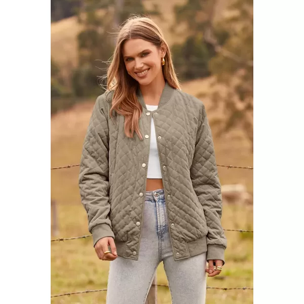 imagePRETTYGARDEN Womens Fall Quilted Bomber Jacket Long Sleeve Button Down Outerwear Trendy Casual Winter Coats With PocketsKhaki