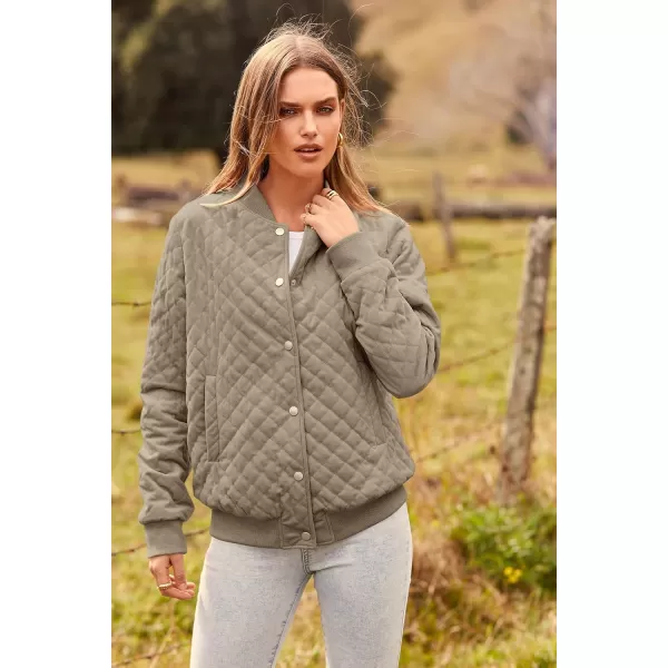 imagePRETTYGARDEN Womens Fall Quilted Bomber Jacket Long Sleeve Button Down Outerwear Trendy Casual Winter Coats With PocketsKhaki