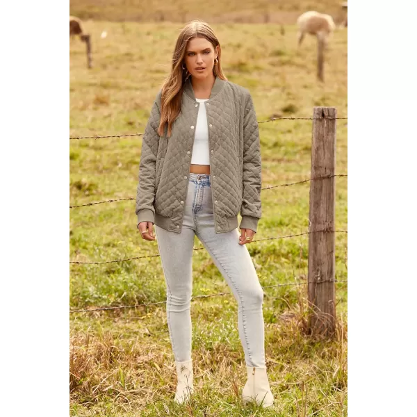 imagePRETTYGARDEN Womens Fall Quilted Bomber Jacket Long Sleeve Button Down Outerwear Trendy Casual Winter Coats With PocketsKhaki