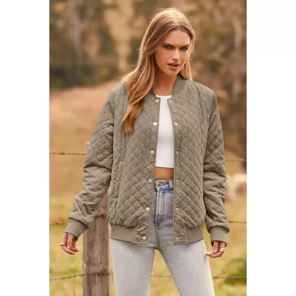 imagePRETTYGARDEN Womens Fall Quilted Bomber Jacket Long Sleeve Button Down Outerwear Trendy Casual Winter Coats With PocketsKhaki