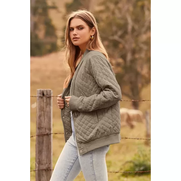 imagePRETTYGARDEN Womens Fall Quilted Bomber Jacket Long Sleeve Button Down Outerwear Trendy Casual Winter Coats With PocketsKhaki