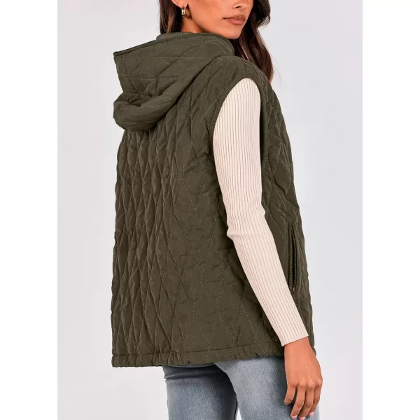 imagePRETTYGARDEN Womens Fall Quilted Vest Casual Sleeveless Hooded Zip Up Jacket Winter Coat OuterwearArmy Green