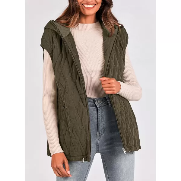imagePRETTYGARDEN Womens Fall Quilted Vest Casual Sleeveless Hooded Zip Up Jacket Winter Coat OuterwearArmy Green