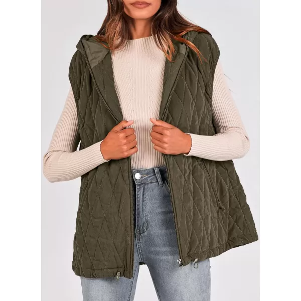 imagePRETTYGARDEN Womens Fall Quilted Vest Casual Sleeveless Hooded Zip Up Jacket Winter Coat OuterwearArmy Green