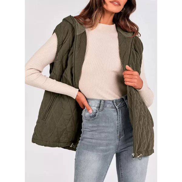 imagePRETTYGARDEN Womens Fall Quilted Vest Casual Sleeveless Hooded Zip Up Jacket Winter Coat OuterwearArmy Green