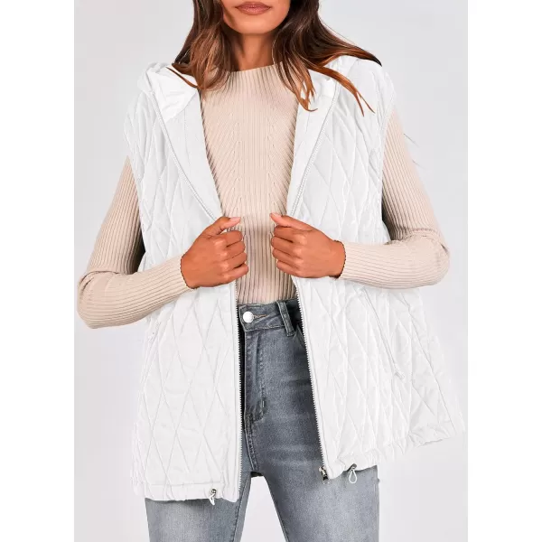 imagePRETTYGARDEN Womens Fall Quilted Vest Casual Sleeveless Hooded Zip Up Jacket Winter Coat OuterwearBeige White