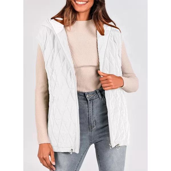 imagePRETTYGARDEN Womens Fall Quilted Vest Casual Sleeveless Hooded Zip Up Jacket Winter Coat OuterwearBeige White
