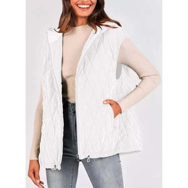 imagePRETTYGARDEN Womens Fall Quilted Vest Casual Sleeveless Hooded Zip Up Jacket Winter Coat OuterwearBeige White