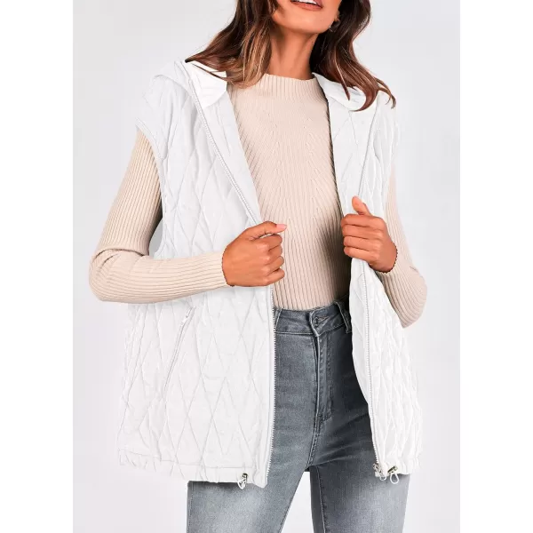 imagePRETTYGARDEN Womens Fall Quilted Vest Casual Sleeveless Hooded Zip Up Jacket Winter Coat OuterwearBeige White