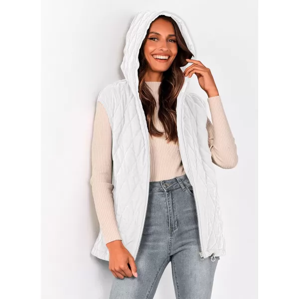 imagePRETTYGARDEN Womens Fall Quilted Vest Casual Sleeveless Hooded Zip Up Jacket Winter Coat OuterwearBeige White