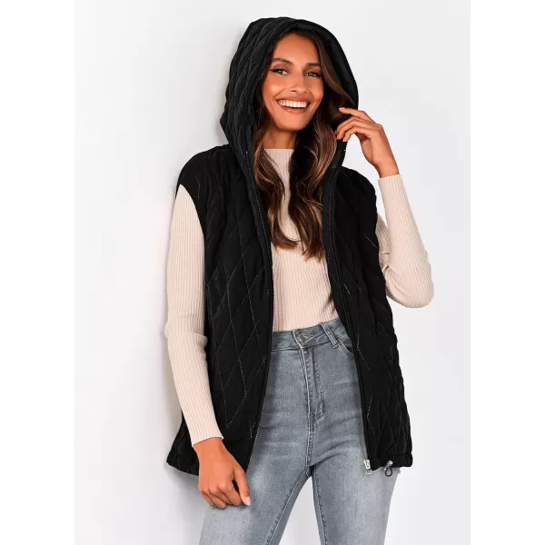 imagePRETTYGARDEN Womens Fall Quilted Vest Casual Sleeveless Hooded Zip Up Jacket Winter Coat OuterwearBlack