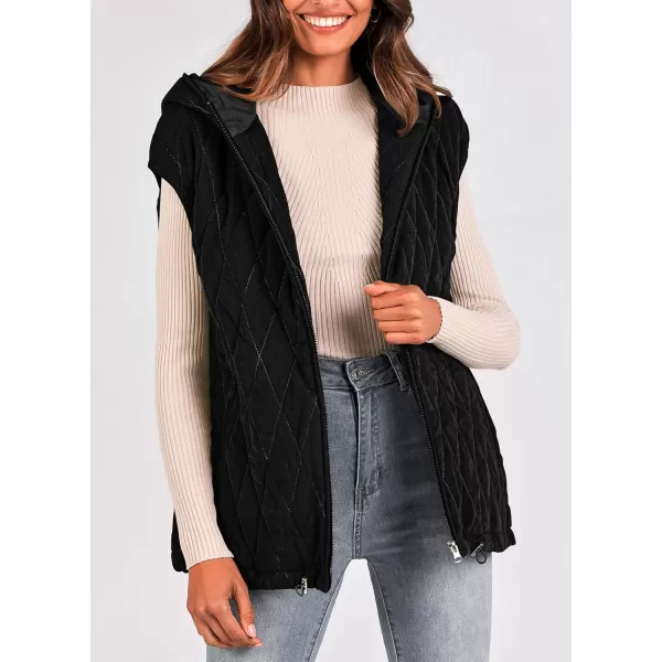 imagePRETTYGARDEN Womens Fall Quilted Vest Casual Sleeveless Hooded Zip Up Jacket Winter Coat OuterwearBlack