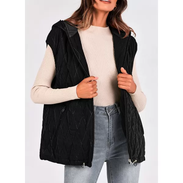 imagePRETTYGARDEN Womens Fall Quilted Vest Casual Sleeveless Hooded Zip Up Jacket Winter Coat OuterwearBlack