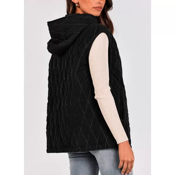 imagePRETTYGARDEN Womens Fall Quilted Vest Casual Sleeveless Hooded Zip Up Jacket Winter Coat OuterwearBlack