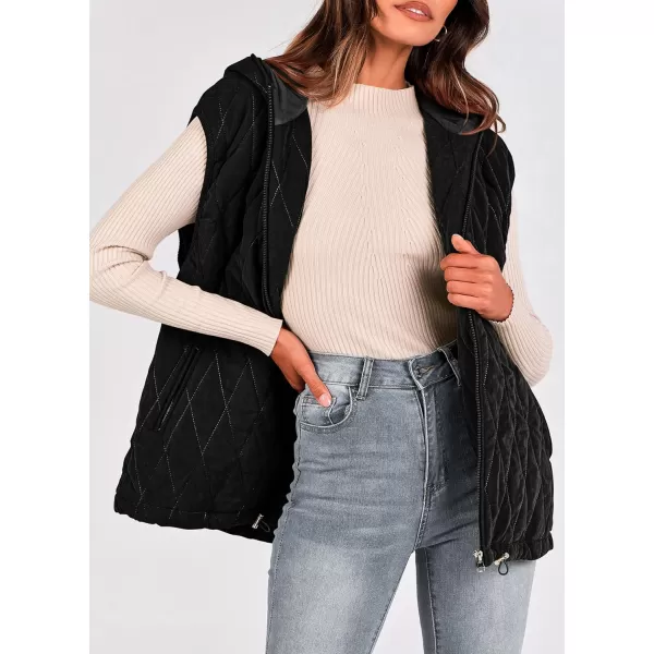imagePRETTYGARDEN Womens Fall Quilted Vest Casual Sleeveless Hooded Zip Up Jacket Winter Coat OuterwearBlack