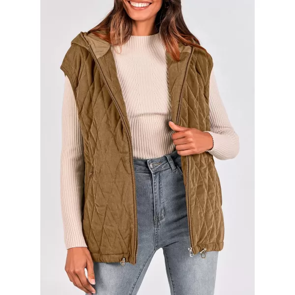 imagePRETTYGARDEN Womens Fall Quilted Vest Casual Sleeveless Hooded Zip Up Jacket Winter Coat OuterwearCamel
