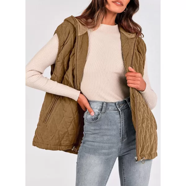 imagePRETTYGARDEN Womens Fall Quilted Vest Casual Sleeveless Hooded Zip Up Jacket Winter Coat OuterwearCamel
