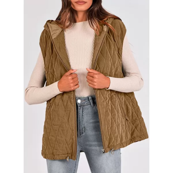 imagePRETTYGARDEN Womens Fall Quilted Vest Casual Sleeveless Hooded Zip Up Jacket Winter Coat OuterwearCamel