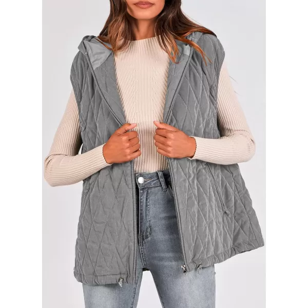 imagePRETTYGARDEN Womens Fall Quilted Vest Casual Sleeveless Hooded Zip Up Jacket Winter Coat OuterwearGrey
