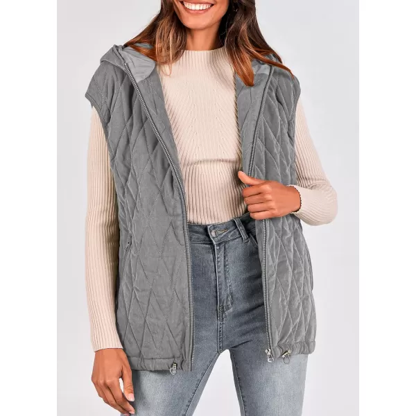 imagePRETTYGARDEN Womens Fall Quilted Vest Casual Sleeveless Hooded Zip Up Jacket Winter Coat OuterwearGrey