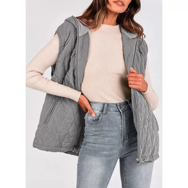 imagePRETTYGARDEN Womens Fall Quilted Vest Casual Sleeveless Hooded Zip Up Jacket Winter Coat OuterwearGrey