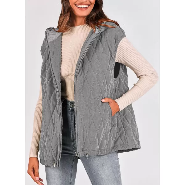 imagePRETTYGARDEN Womens Fall Quilted Vest Casual Sleeveless Hooded Zip Up Jacket Winter Coat OuterwearGrey