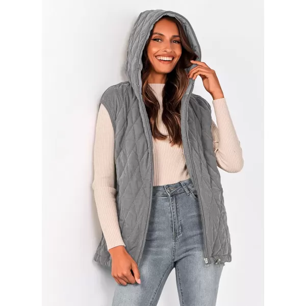 imagePRETTYGARDEN Womens Fall Quilted Vest Casual Sleeveless Hooded Zip Up Jacket Winter Coat OuterwearGrey